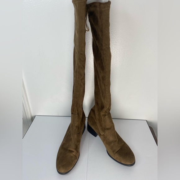 Zara Basic 40 Brown Over the Knee Heeled Boots With Laces - Picture 2 of 7